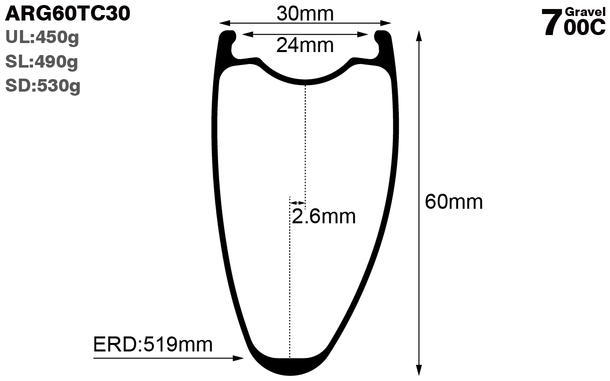 700c-I24-D60-asymmetric-road-bike-gravel-rims-and-wheels-profile-drawing