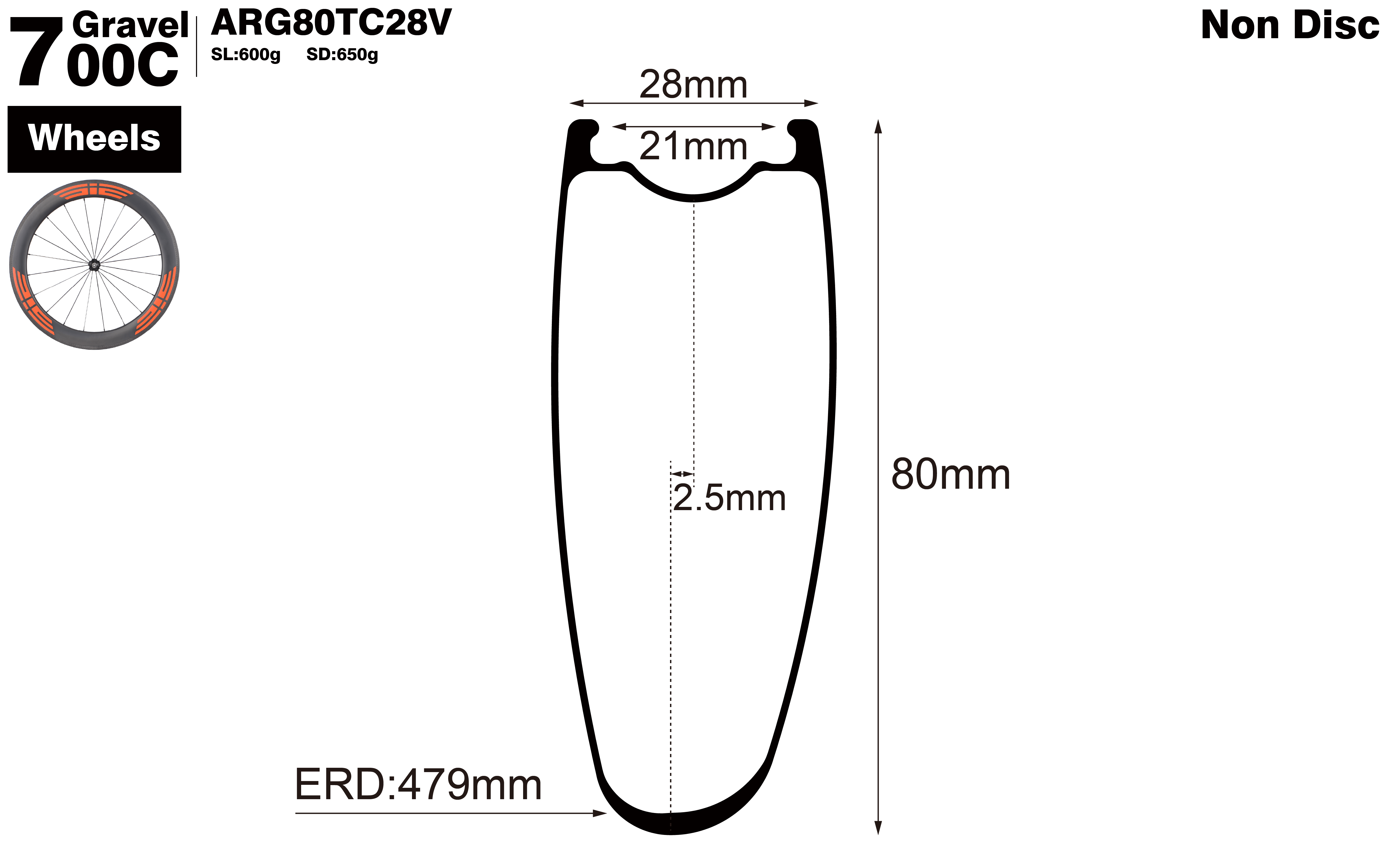 700C-I21-D80-asymmetric-road-bike-hook-clincher-carbon-wheels-profile-drawing