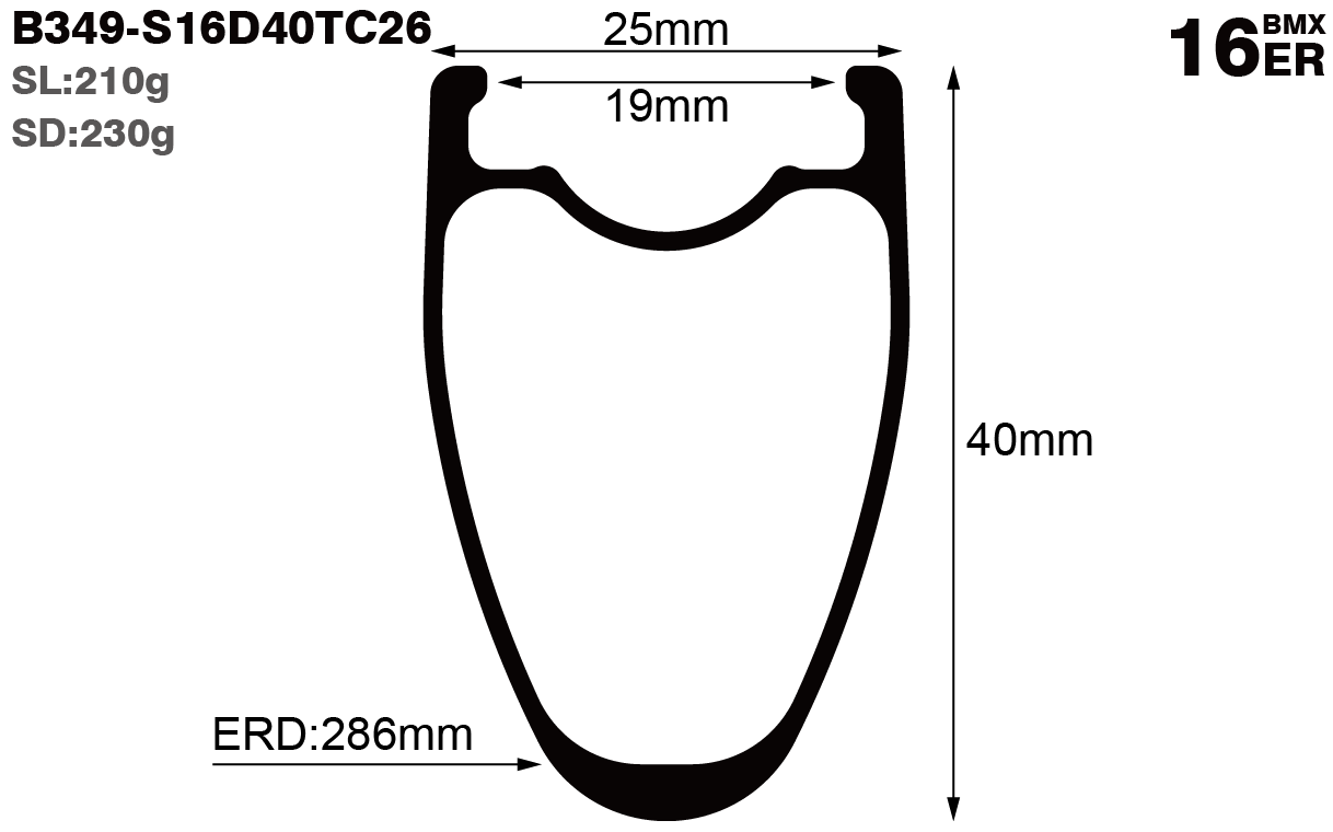 B349-16er-I19-D40-symmetric-BMX-bike-carbon-rims-and-wheels-profile-drawing