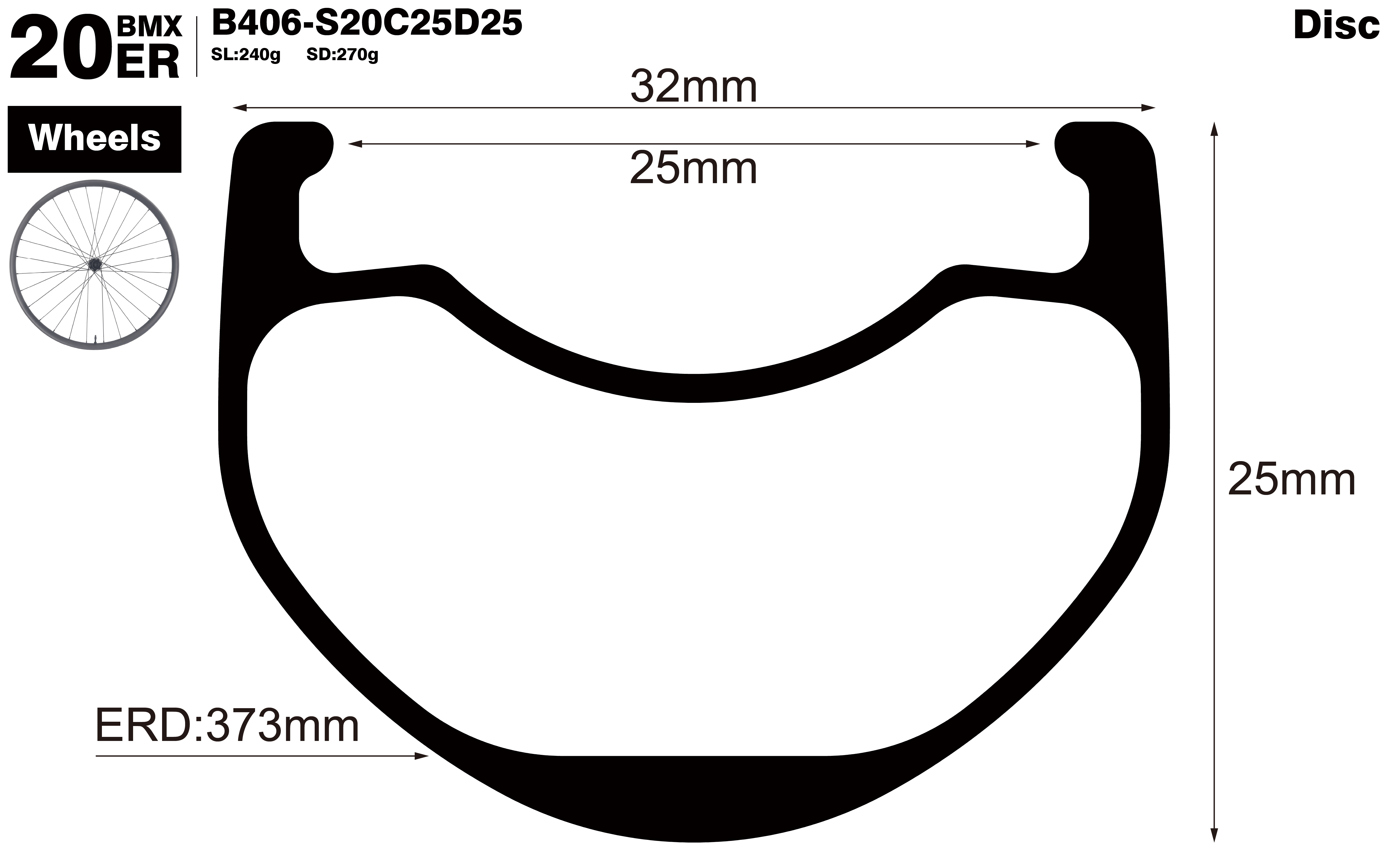 B406-20er-I25-D25-symmetric-BMX-bike-carbon-wheels-profile-drawing