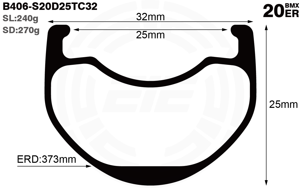 B406-20er-I25-D25-symmetric-BMX-bike-carbon-rims-and-wheels-profile-drawing