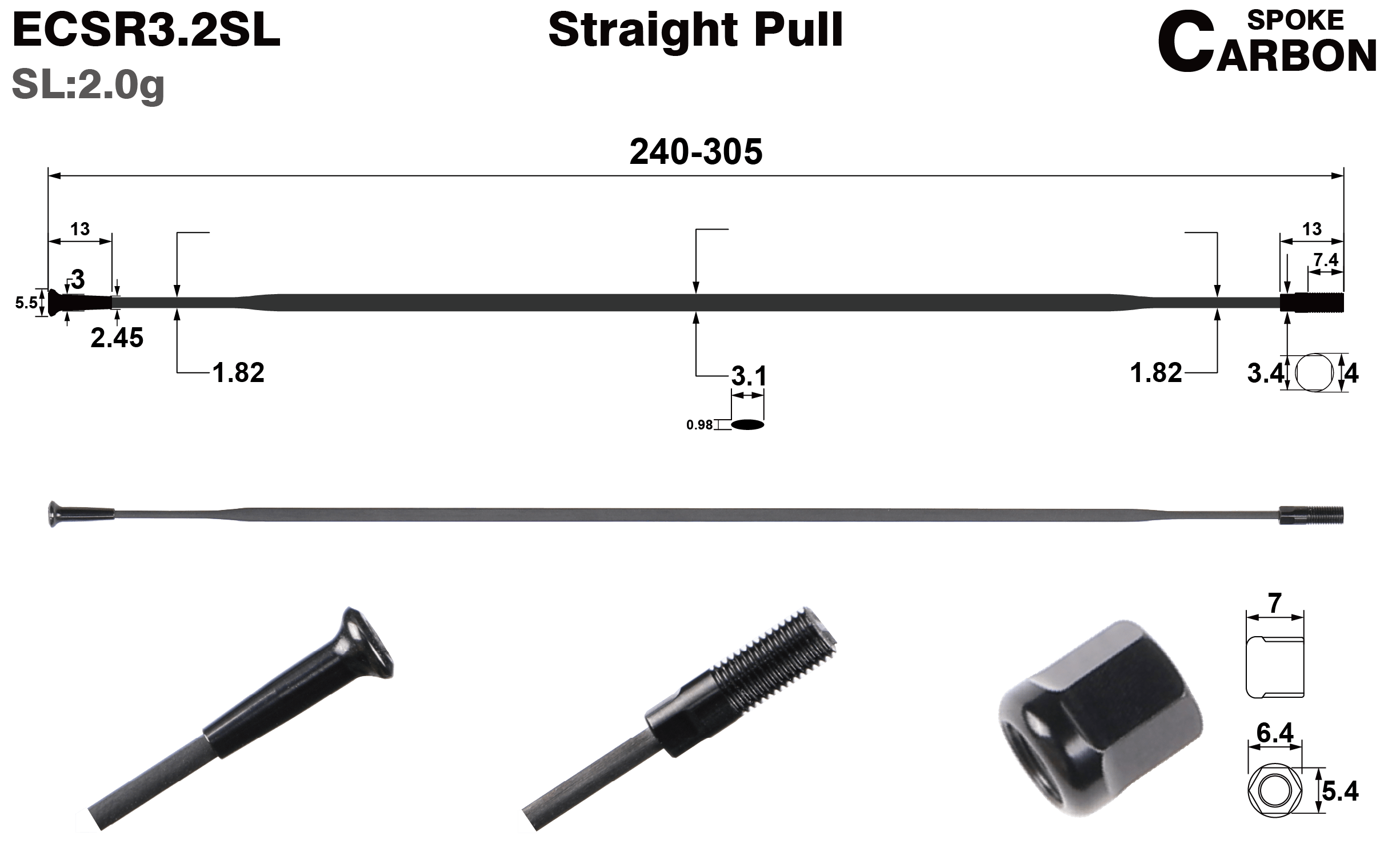 ECSR3.2SL-straight-pull-carbon-spoke-round-head-rims-profile-drawing