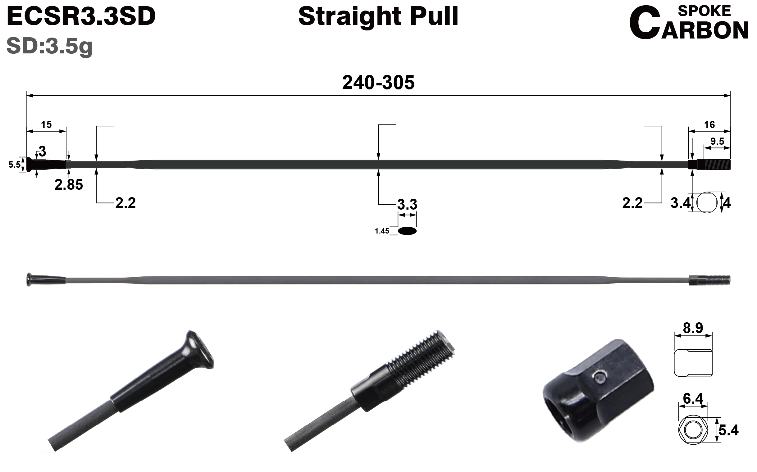 ECSR3.3SD-straight-pull-carbon-spoke-round-head-rims-and-wheels-profile-drawing