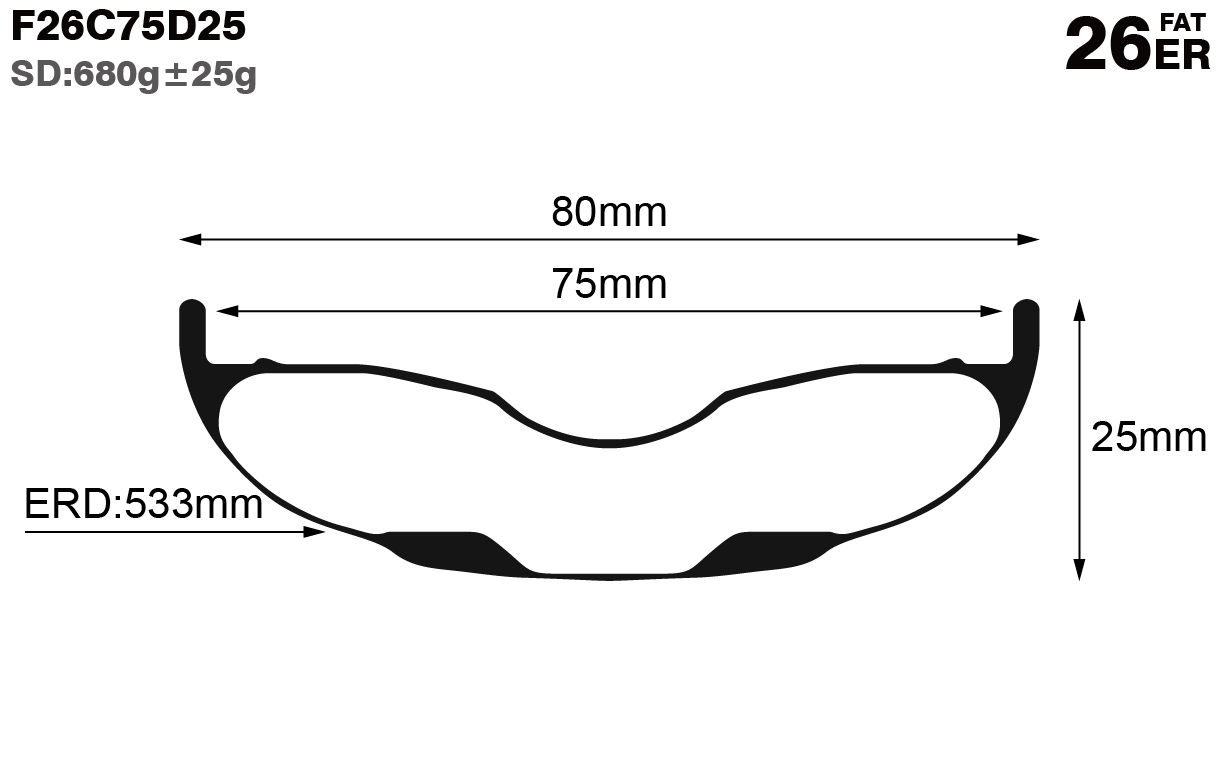 26er-I75-D25-symmetric-fat-bike-hookless-tubuless-carbon-rims-and-wheels-profile-drawing
