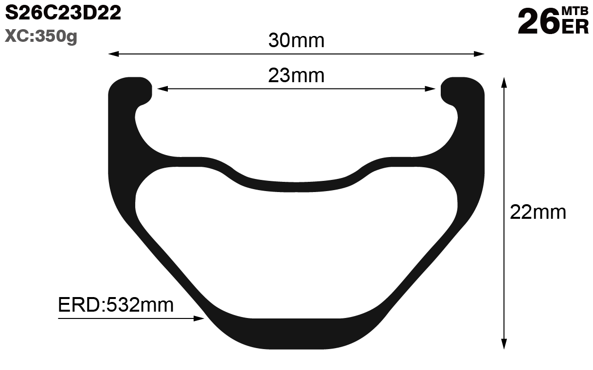 26er-I23-D22-symmetric-mountain-bike-XC-carbon-rims-and-wheels-profile-drawing