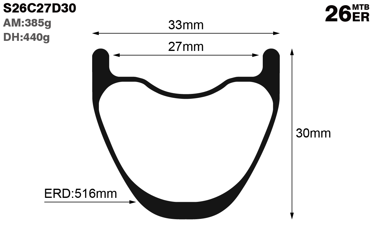 26er-I27-D30-symmetric-mountain-bike-hookless-AM-carbon-rims-and-wheels-profile-drawing