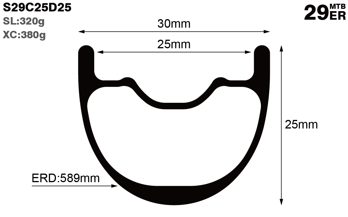 29er-I25-D25-symmetric-mountain-bike-hookless-XC-carbon-rims-and-wheels-profile-drawing