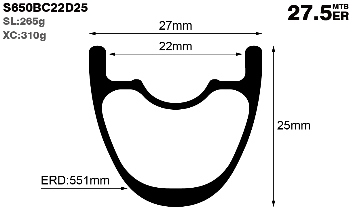27.5er-I22-D25-symmetric-mountain-bike-hookless-XC-carbon-rims-and-wheels-profile-drawing