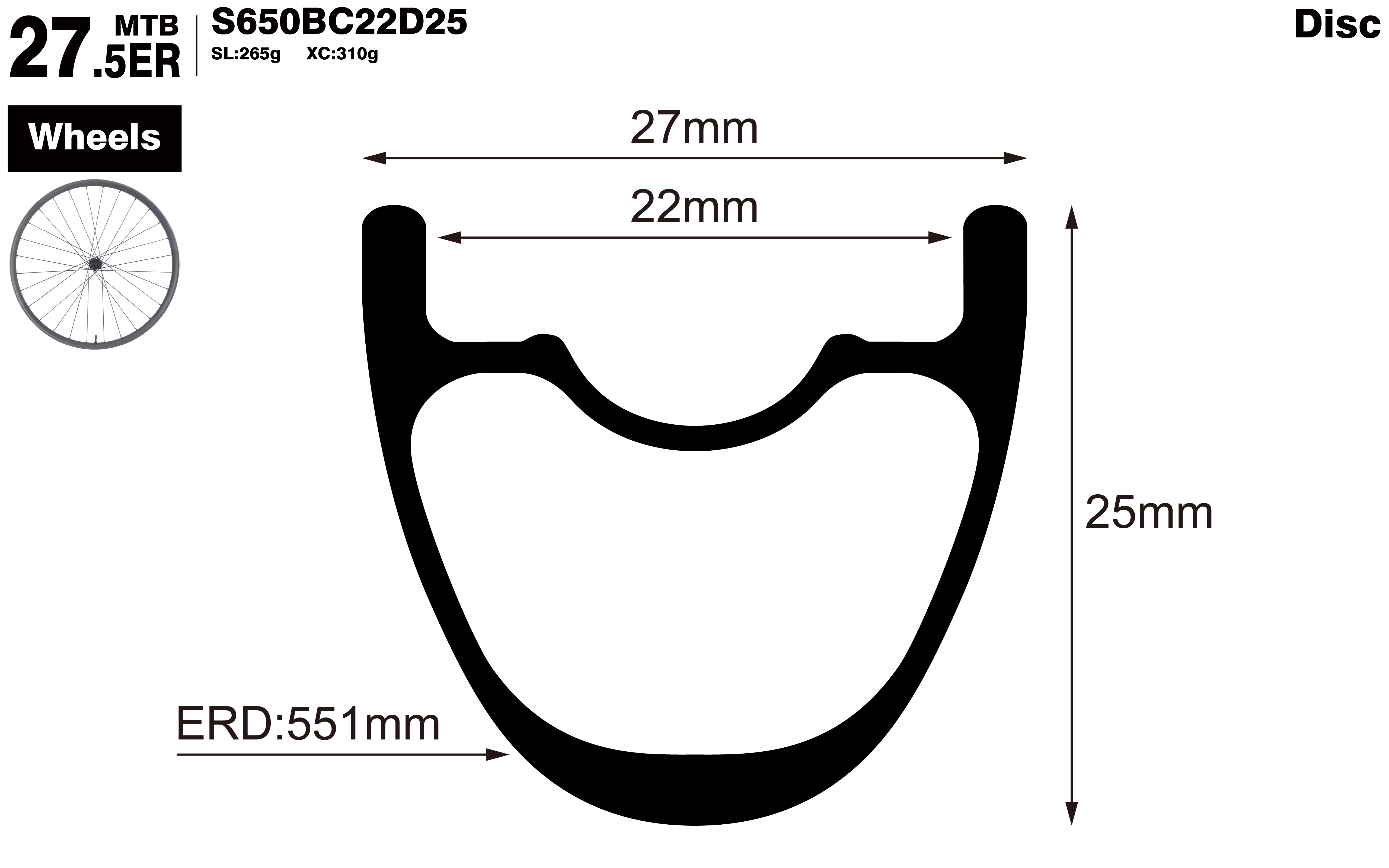 27.5er-I22-D25-symmetric-mountain-bike-hookless-XC-carbon-wheels-profile-drawing