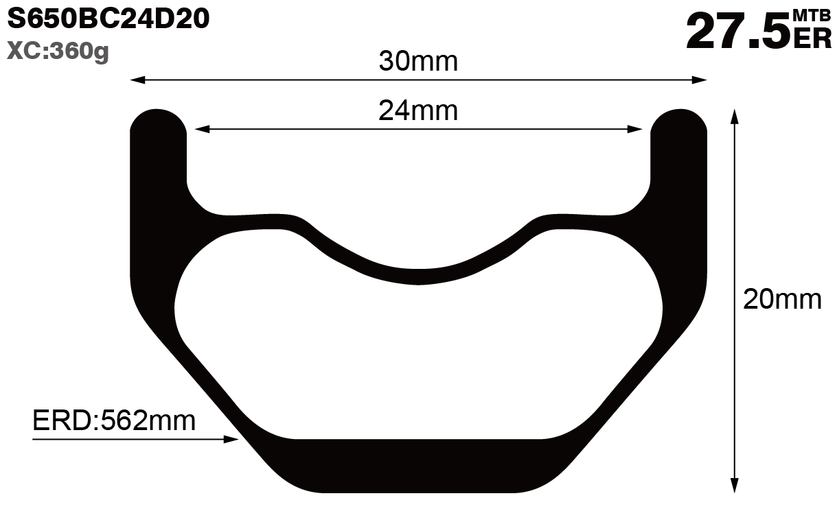 27.5er-I24-D20-symmetric-mountain-bike-hookless-XC-carbon-rims-and-wheels-profile-drawing