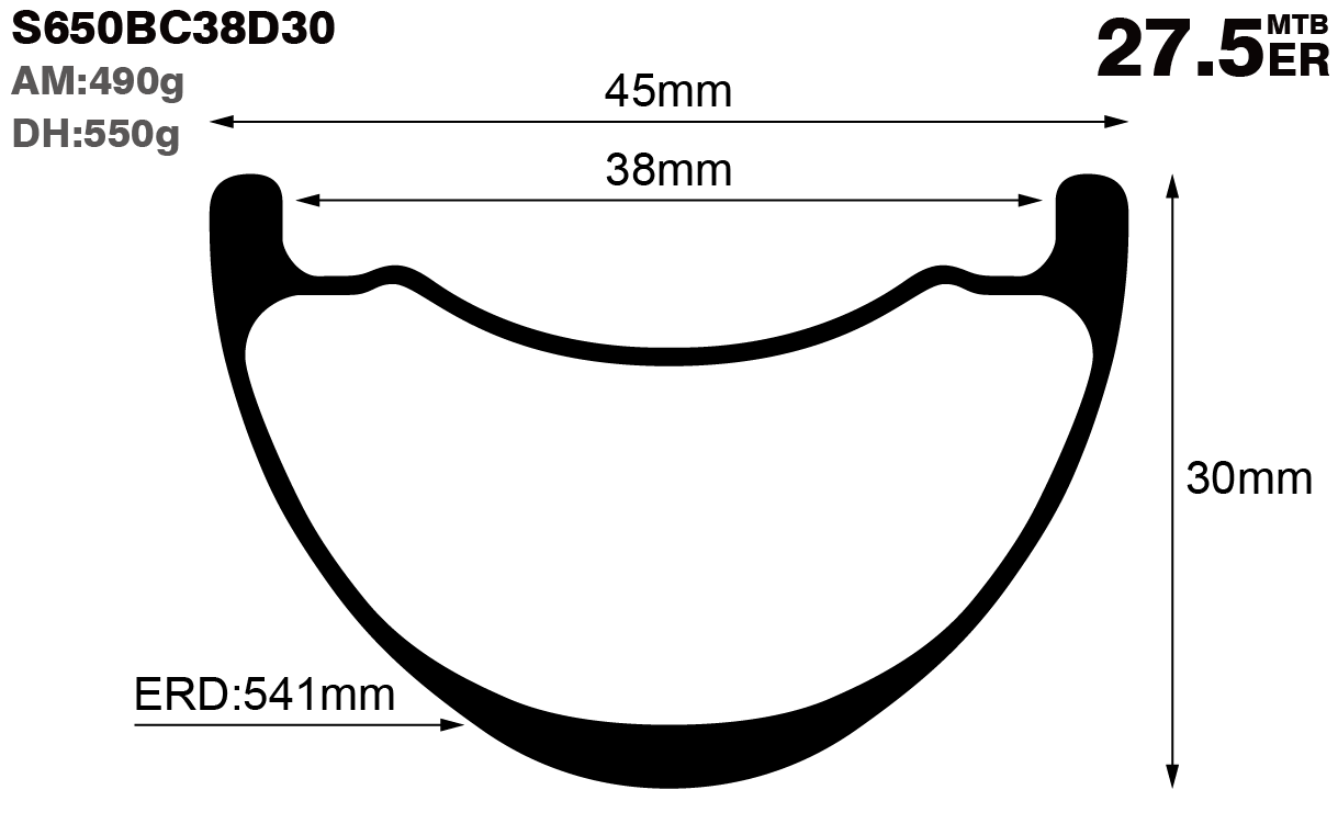 27.5er-I38-D30-symmetric-mountain-bike-hookless-AM-carbon-rims-and-wheels-profile-drawing