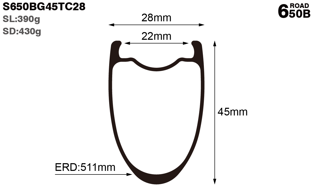 650B-I22-D45-symmetric-road-bike-gravel-cacrbon-rims-and-wheels-profile-drawing