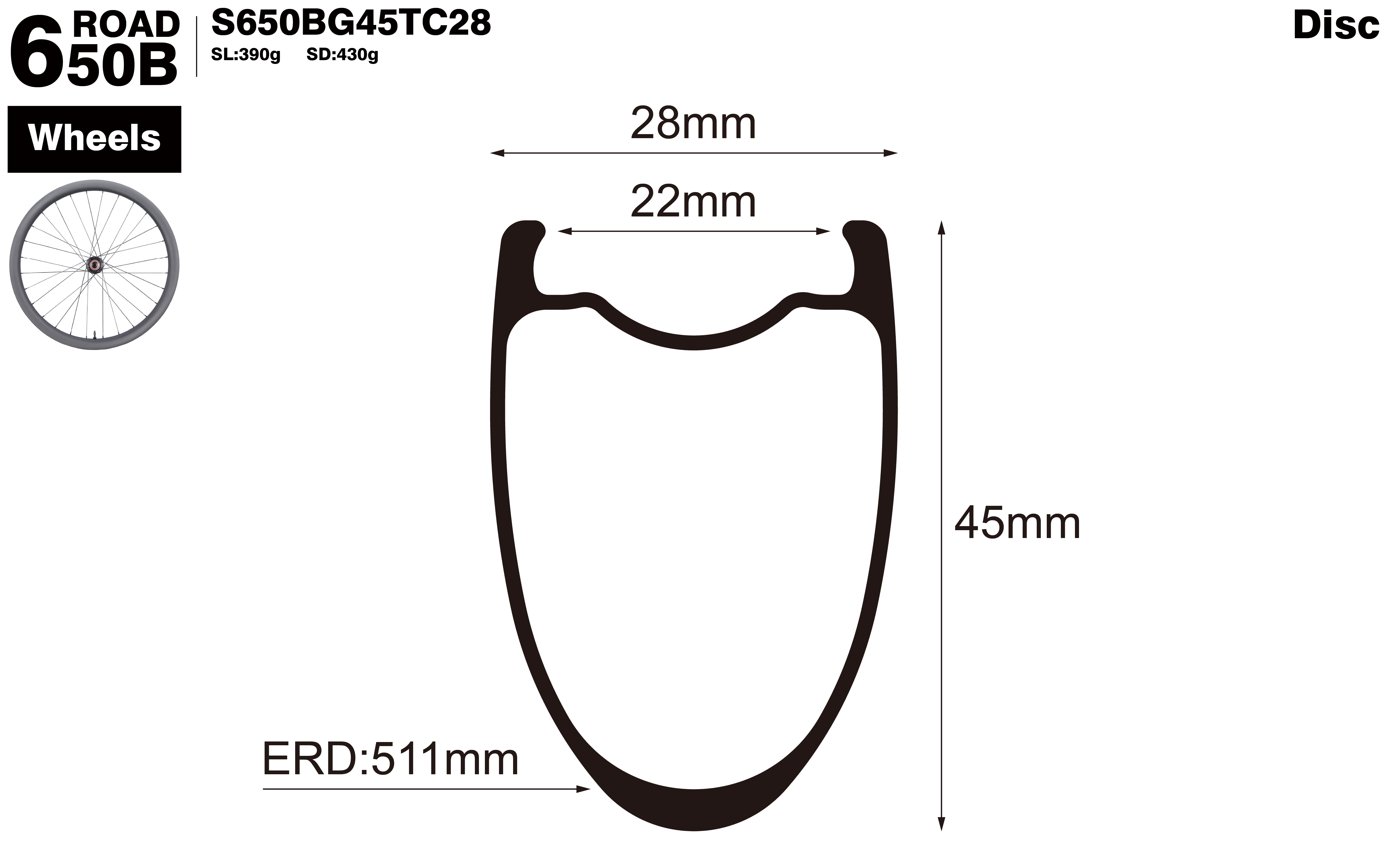 650B-I22-D45-symmetric-road-bike-gravel-cacrbon-wheels-profile-drawing