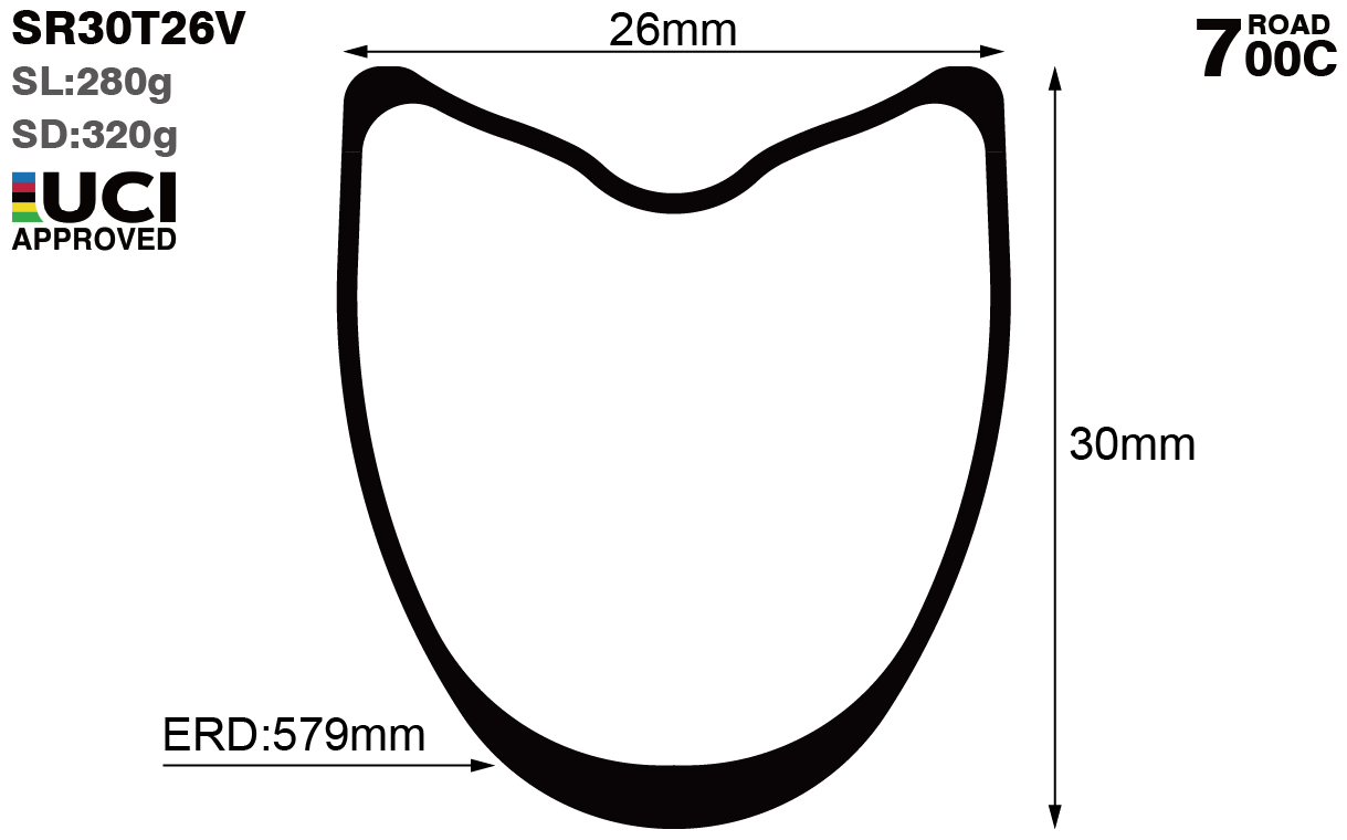 700C-I26-D30-symmetric-road-bike-tubuless-carbon-rims-and-wheels-profile-drawing