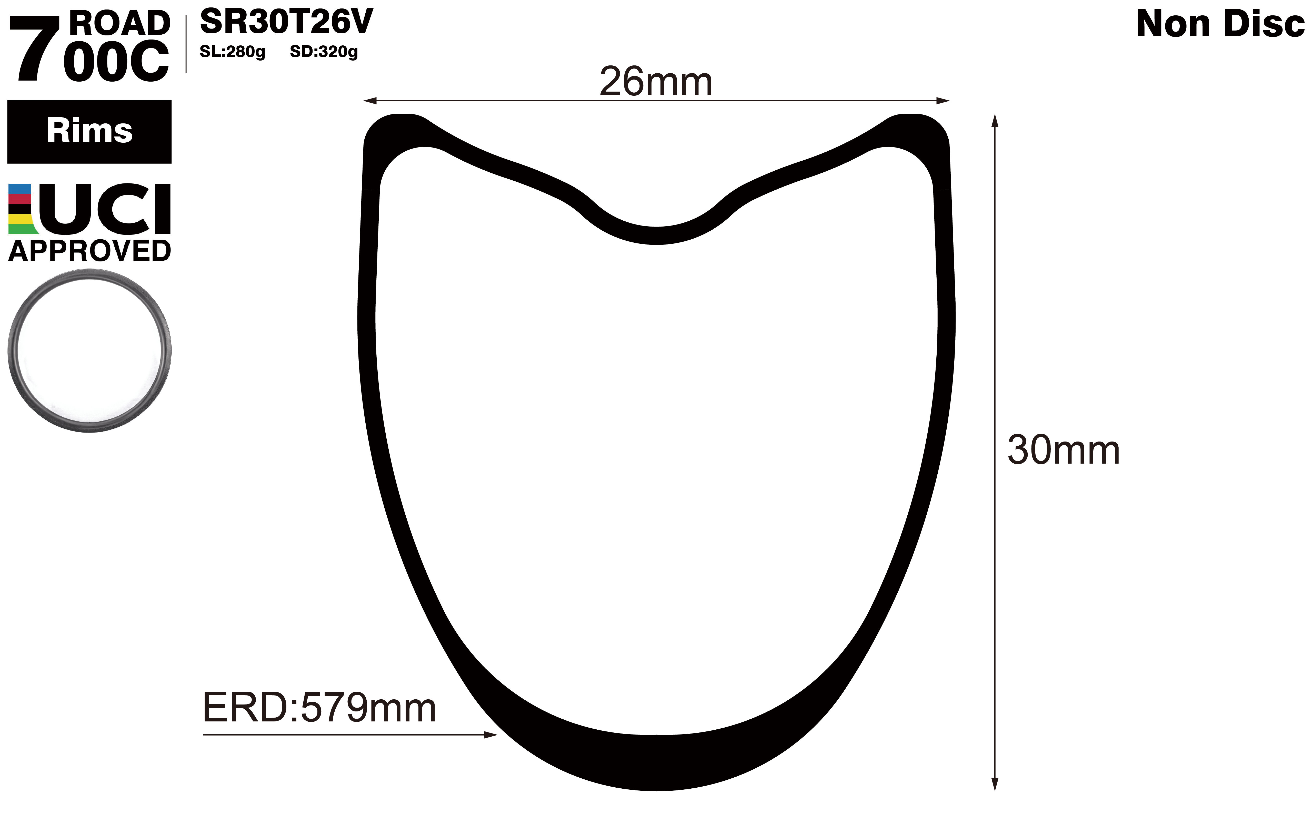 700C-I26-D30-symmetric-road-bike-tubuless-carbon-rims-profile-drawing