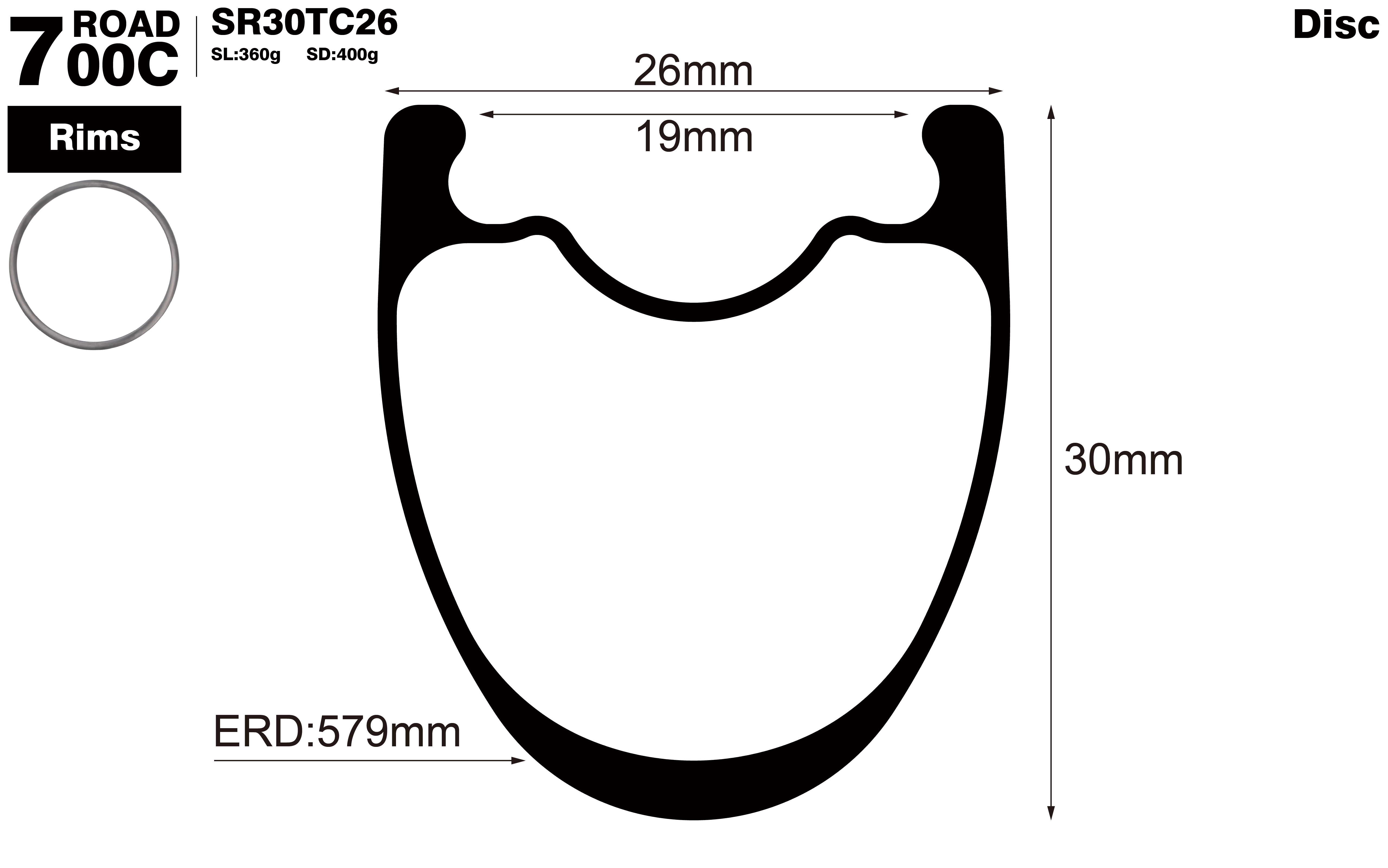 700c-I19-D30-symmetric-road-bike-clincher-carbon-rims-profile-drawing