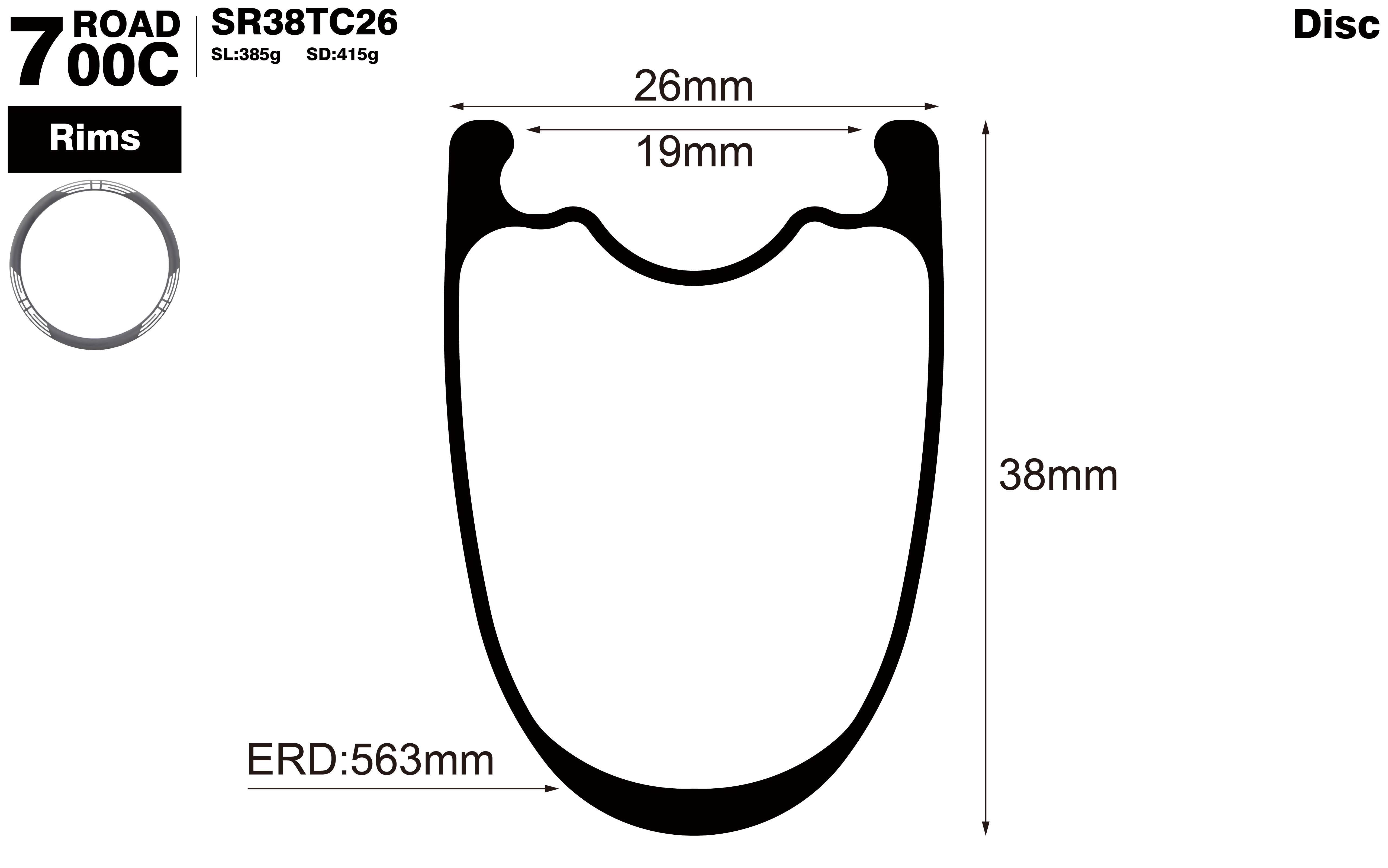 700C-I19-D38-symmetric-road-bike-clincher-carbon-rims-profile-drawing