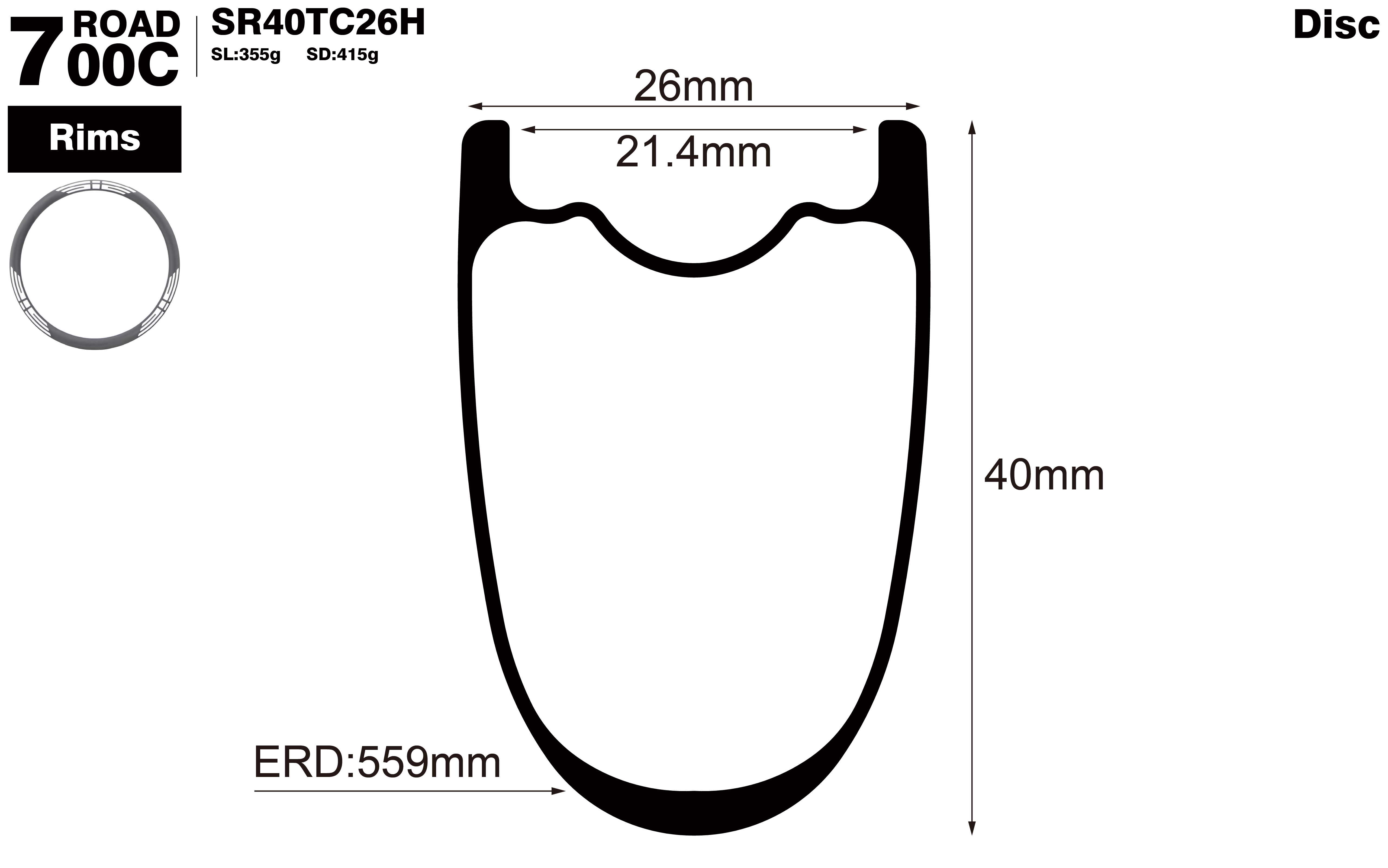 700C-I21.4-D40-symmetric-road-bike-hookless-clincher-carbon-rims-profile-drawing