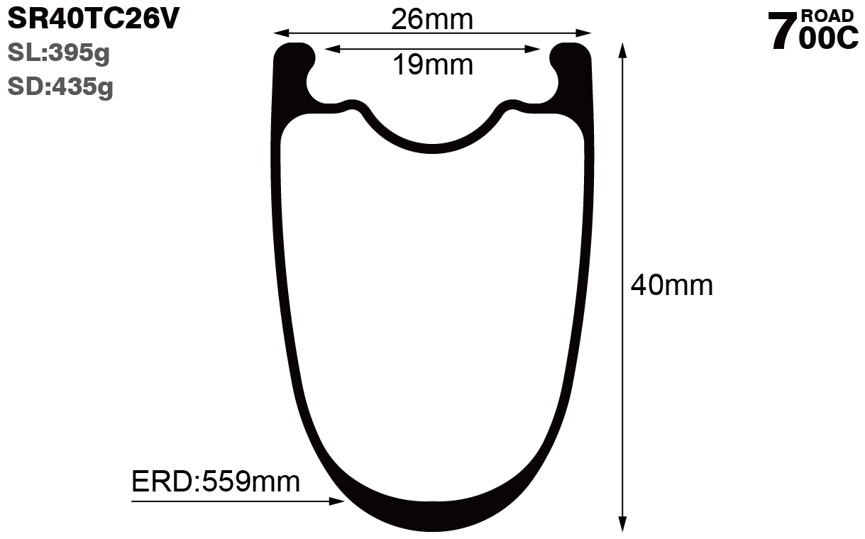 700C-I19-D40-symmetric-road-bike-clincher-carbon-rims-and-wheels-profile-drawing