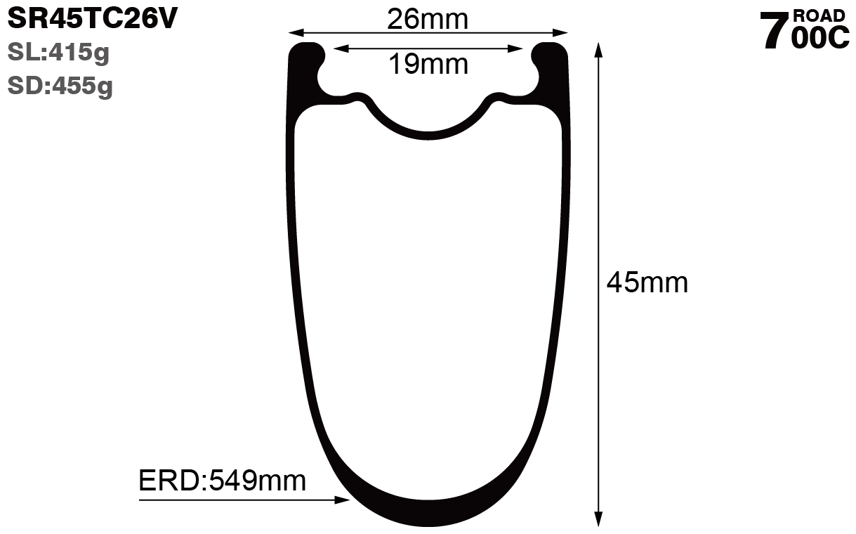 700C-I19-D45-symmetric-road-bike-clincher-carbon-rims-and-wheels-profile-drawing