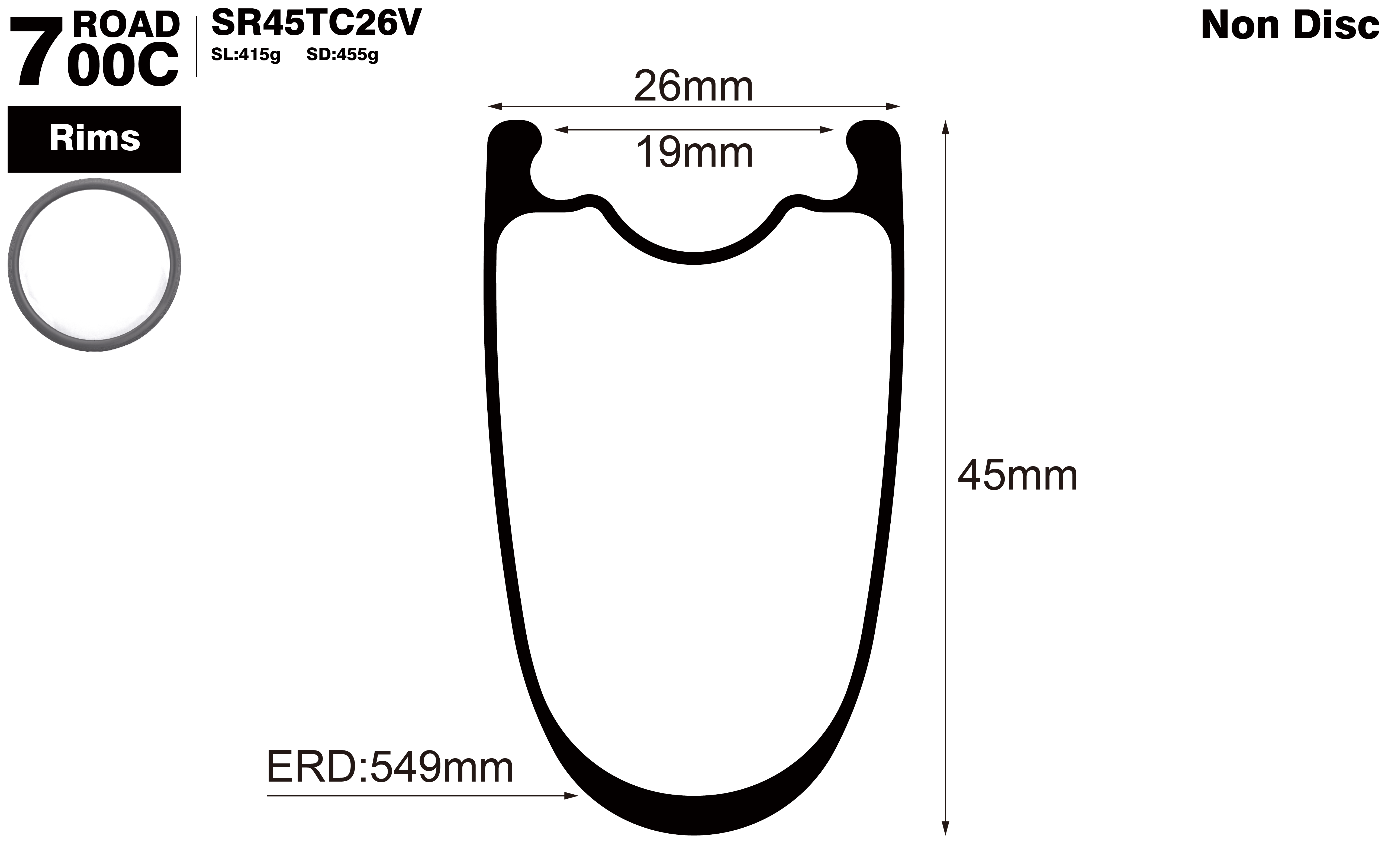 700C-I19-D45-symmetric-road-bike-clincher-carbon-rims-profile-drawing