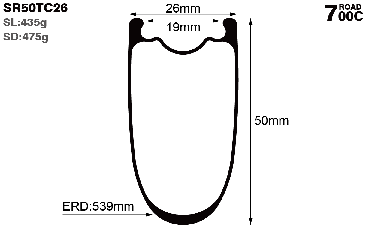 700C-I19-D50-symmetric-road-bike-hookless-clincher-carbon-rims-and-wheels-profile-drawing