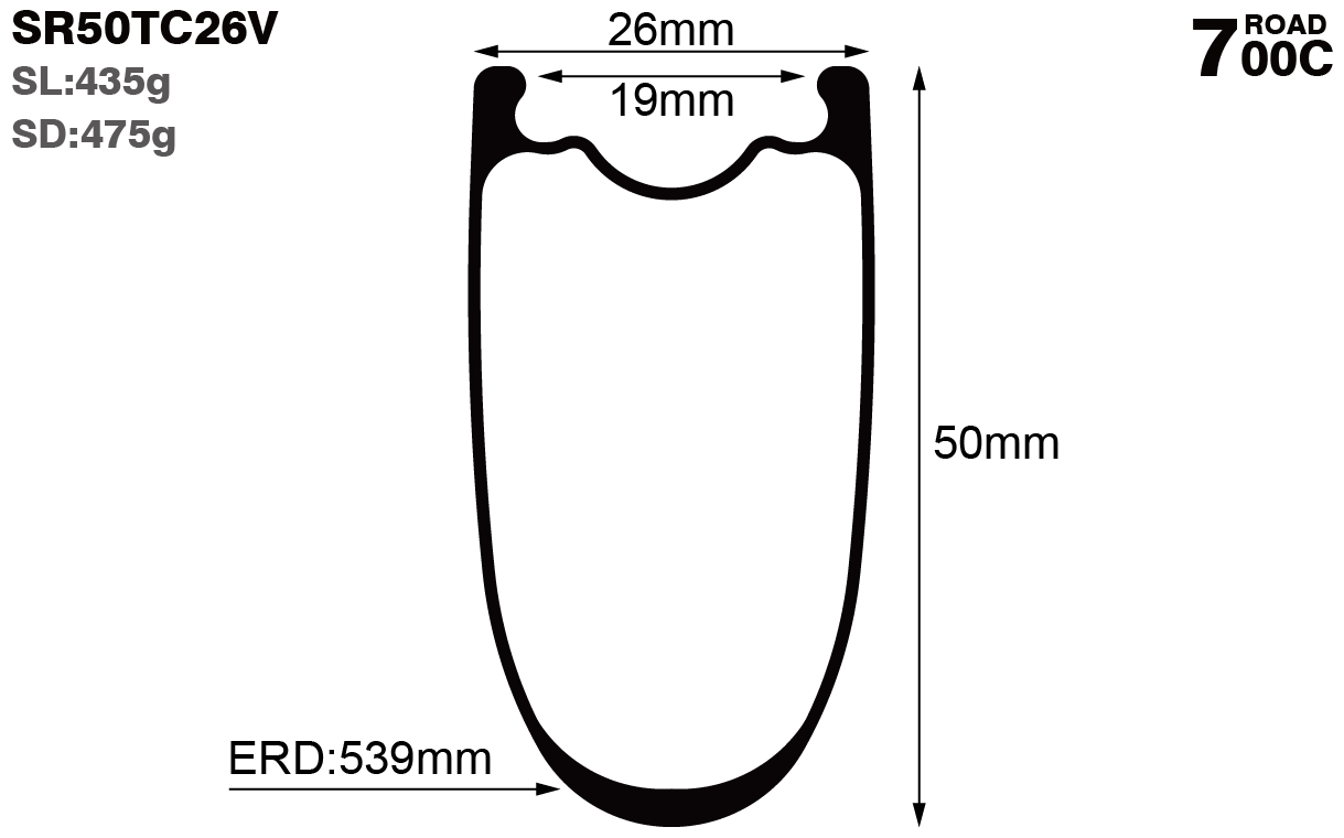 700C-I19-D50-symmetric-road-bike-clincher-bike-carbon-rims-and-wheels-profile-drawing