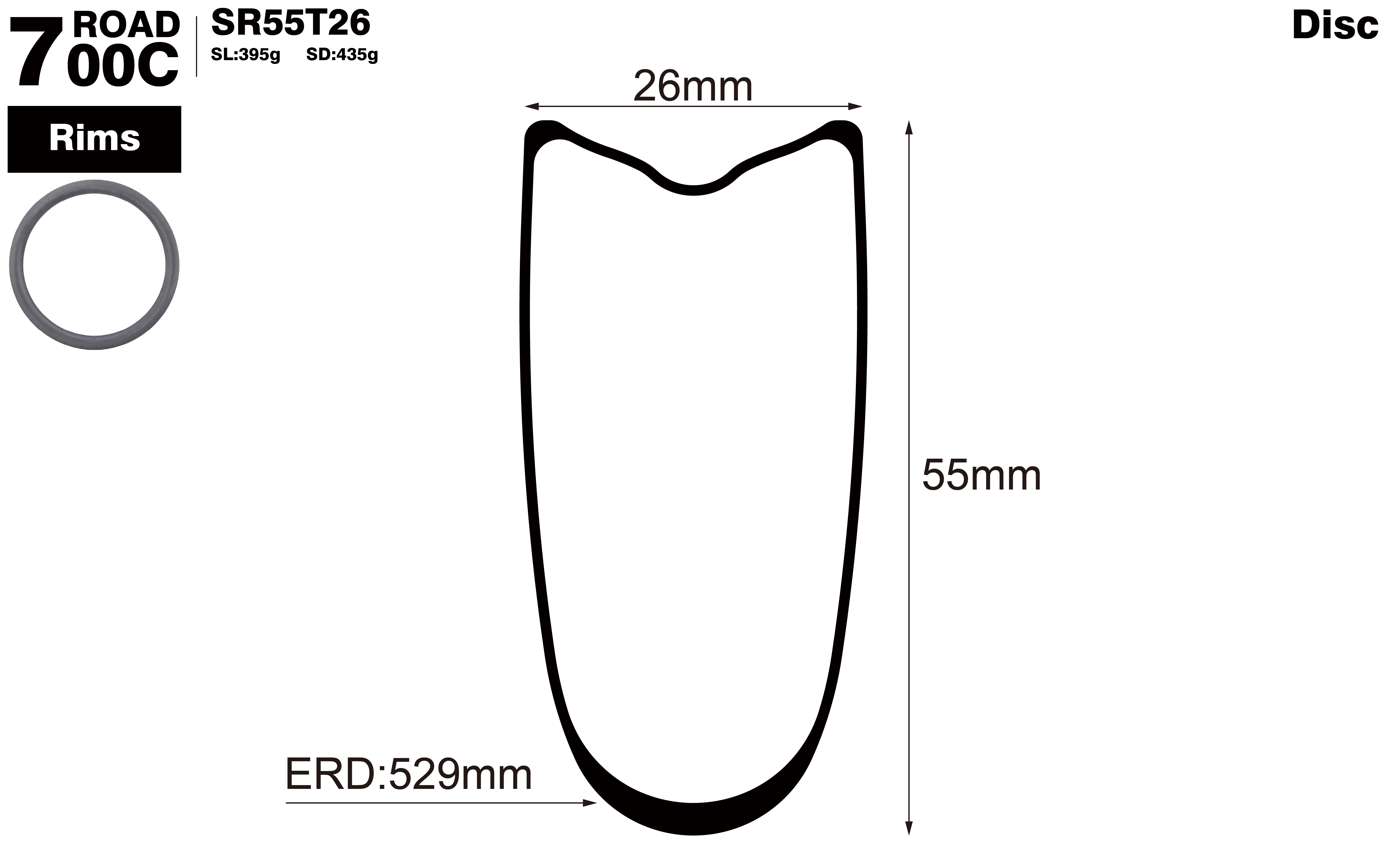 700C-I26-D55-symmetric-road-bike-tubular-carbon-rims-profile-drawing