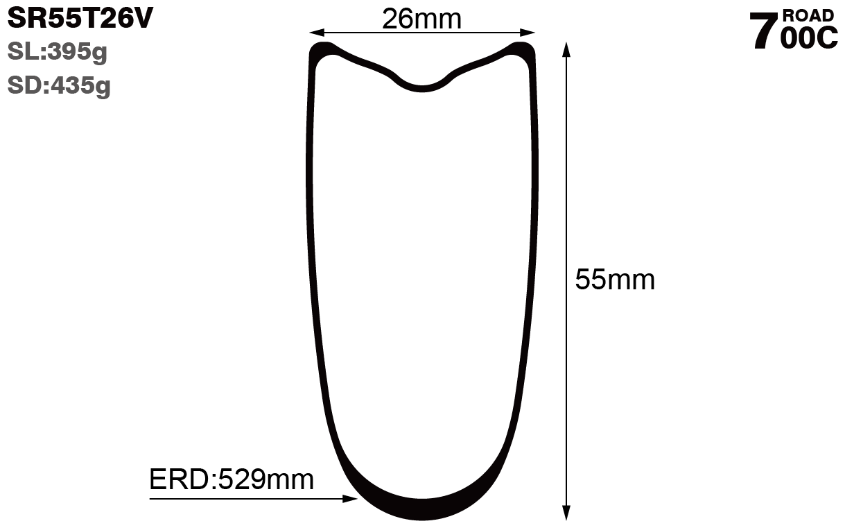 700C-I26-D55-symmetric-road-bike-tubular-carbon-rims-and-wheels-profile-drawing