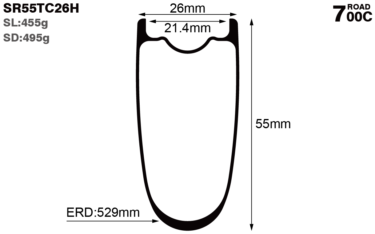 700C-I21.4-D55-symmetric-road-bike-hookless-clincher-carbon-rims-and-wheels-profile-drawing