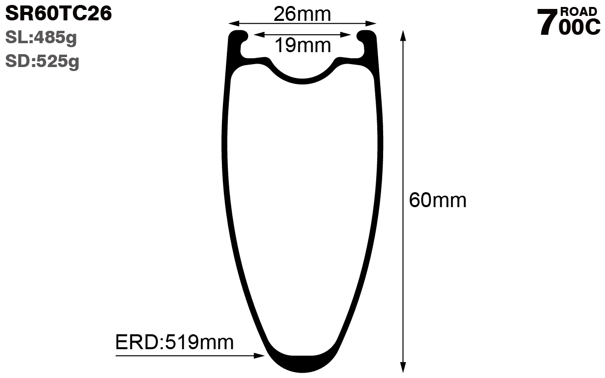 700C-I19-D60-symmetric-mountain-bike-clincher-carbon-rims-and-wheels-profile-drawing