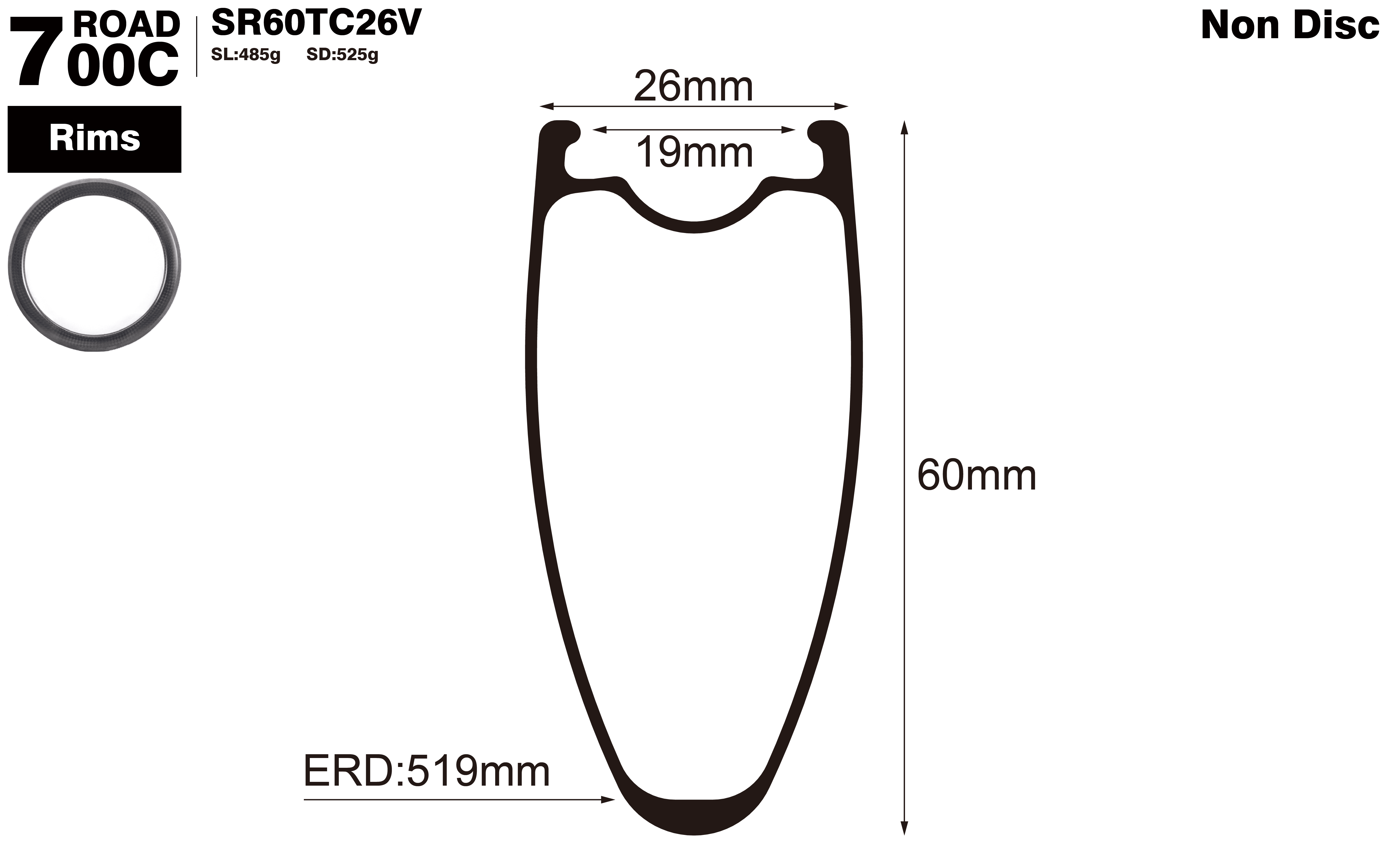 700C-I19-D60-symmetric-road-bike-clincher-carbon-rims-profile-drawing