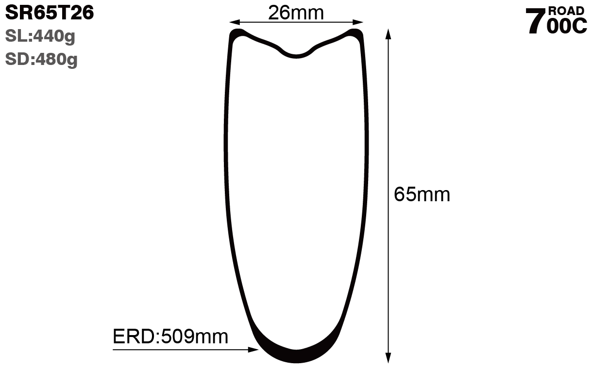 700C-I26-D65-symmetric-road-bike-tubular-carbon-rims-and-wheels-profile-drawing