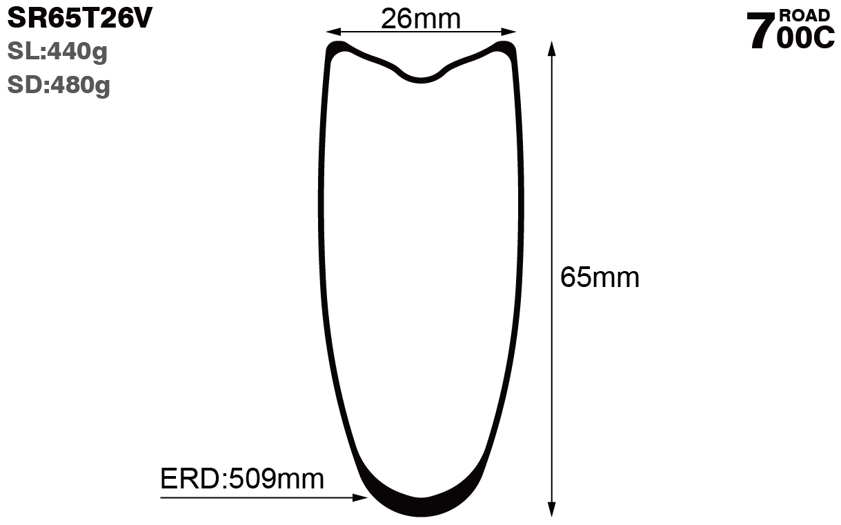 700C-I26-D65-symmetric-road-bike-tubular-carbon-rims-and-wheels-profile-drawing