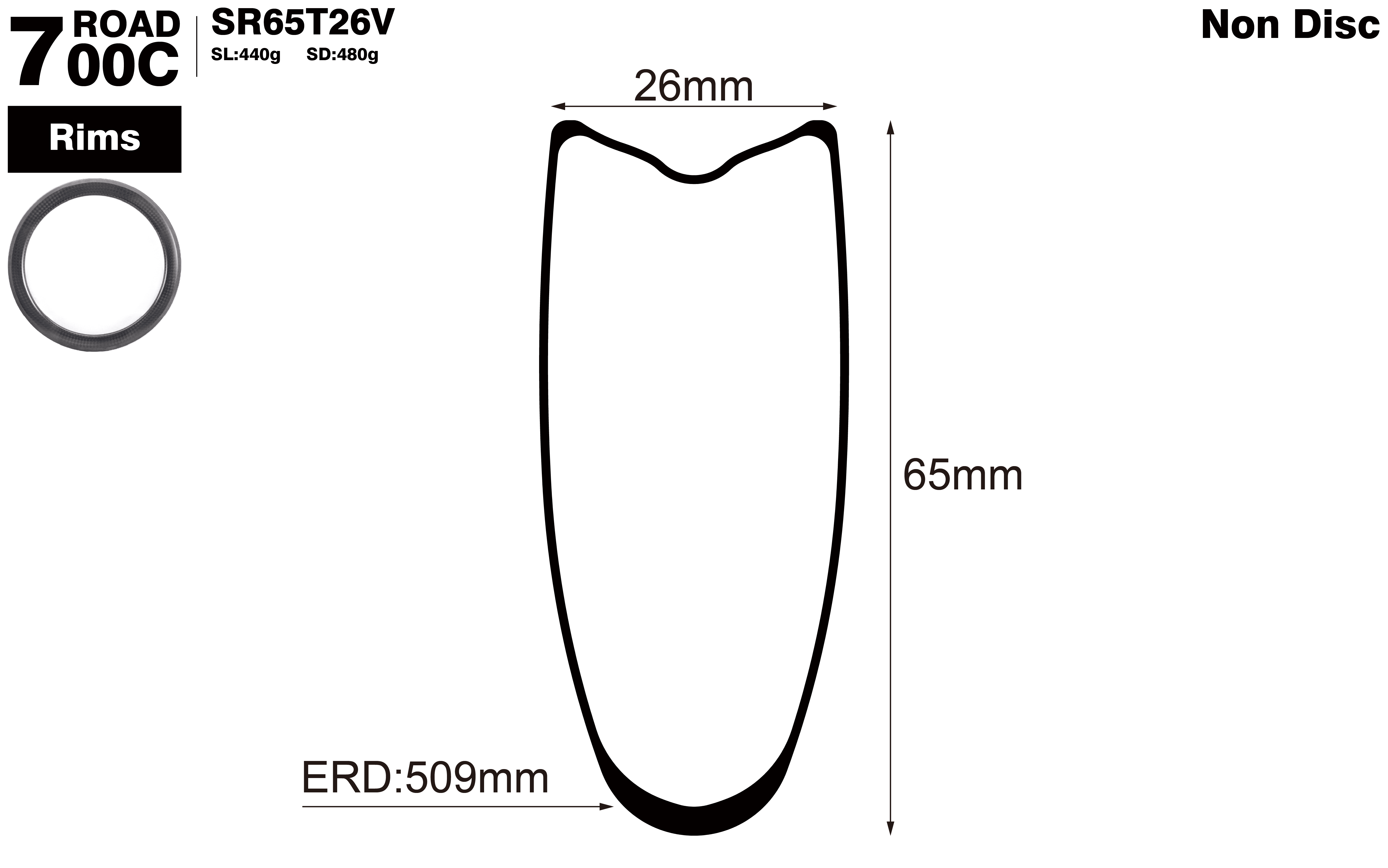 700C-I26-D65-symmetric-road-bike-tubular-carbon-rims-profile-drawing