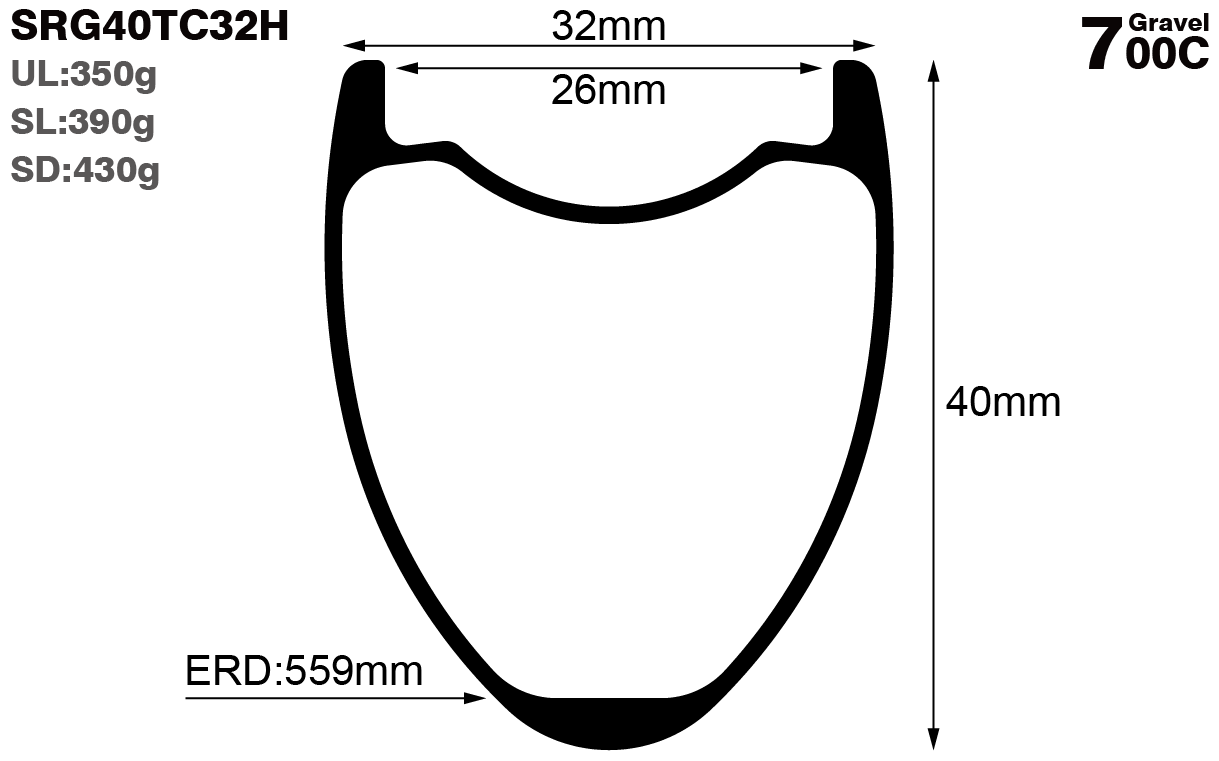 700C-I26-D40-symmetric-road-bike-hookless-gravel-carbon-rims-and-wheels-profile-drawing