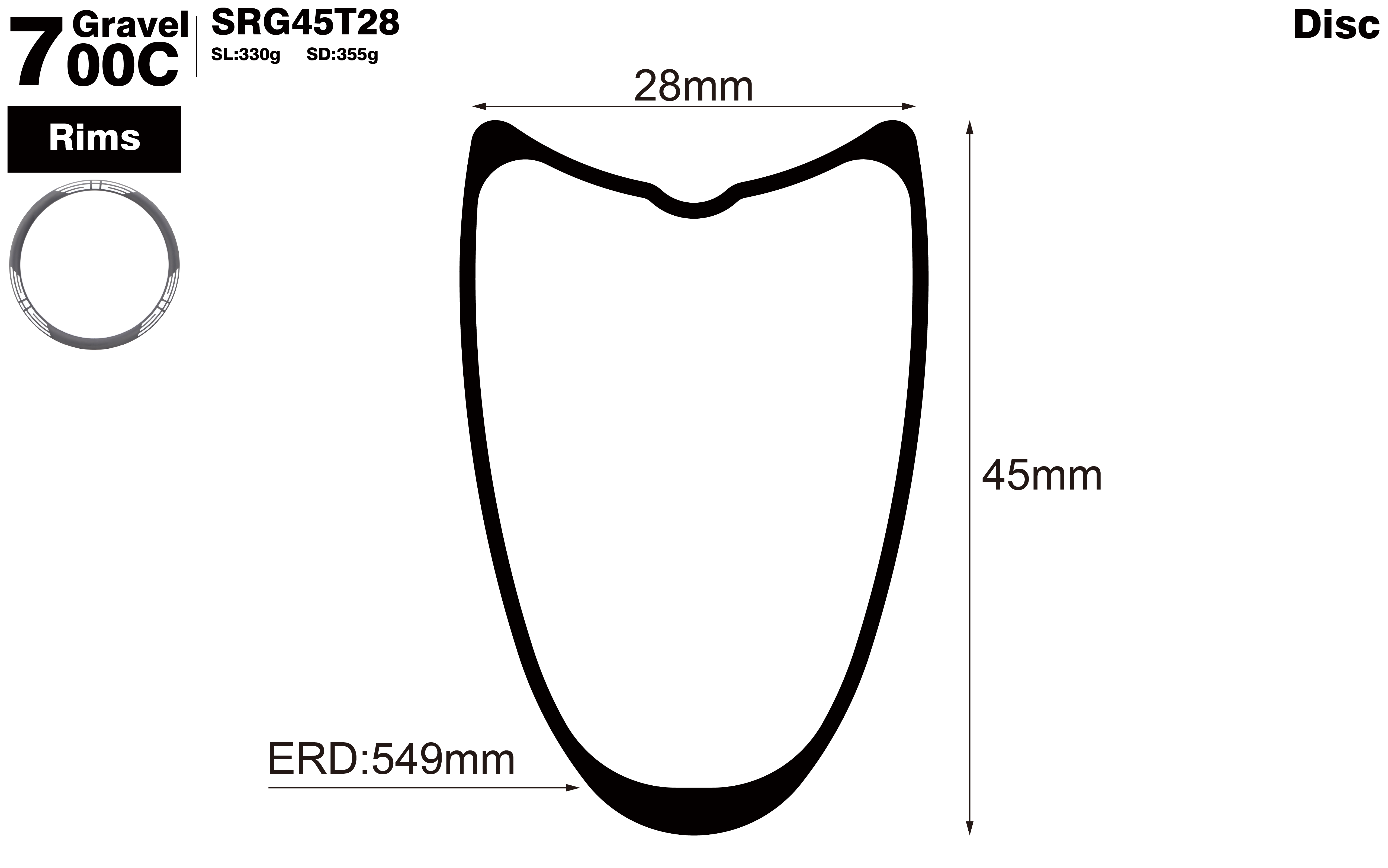 700C-I28-D45-symmetric-road-bike-tubular-carbon-rims-profile-drawing
