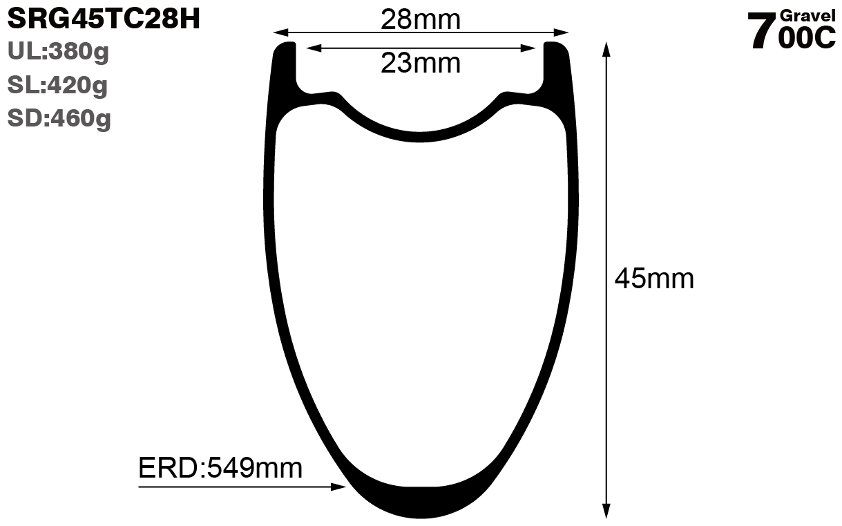 700C-I23-D45-symmetric-road-bike-hookless-clincher-carbon-rims-and-wheels-profile-drawing