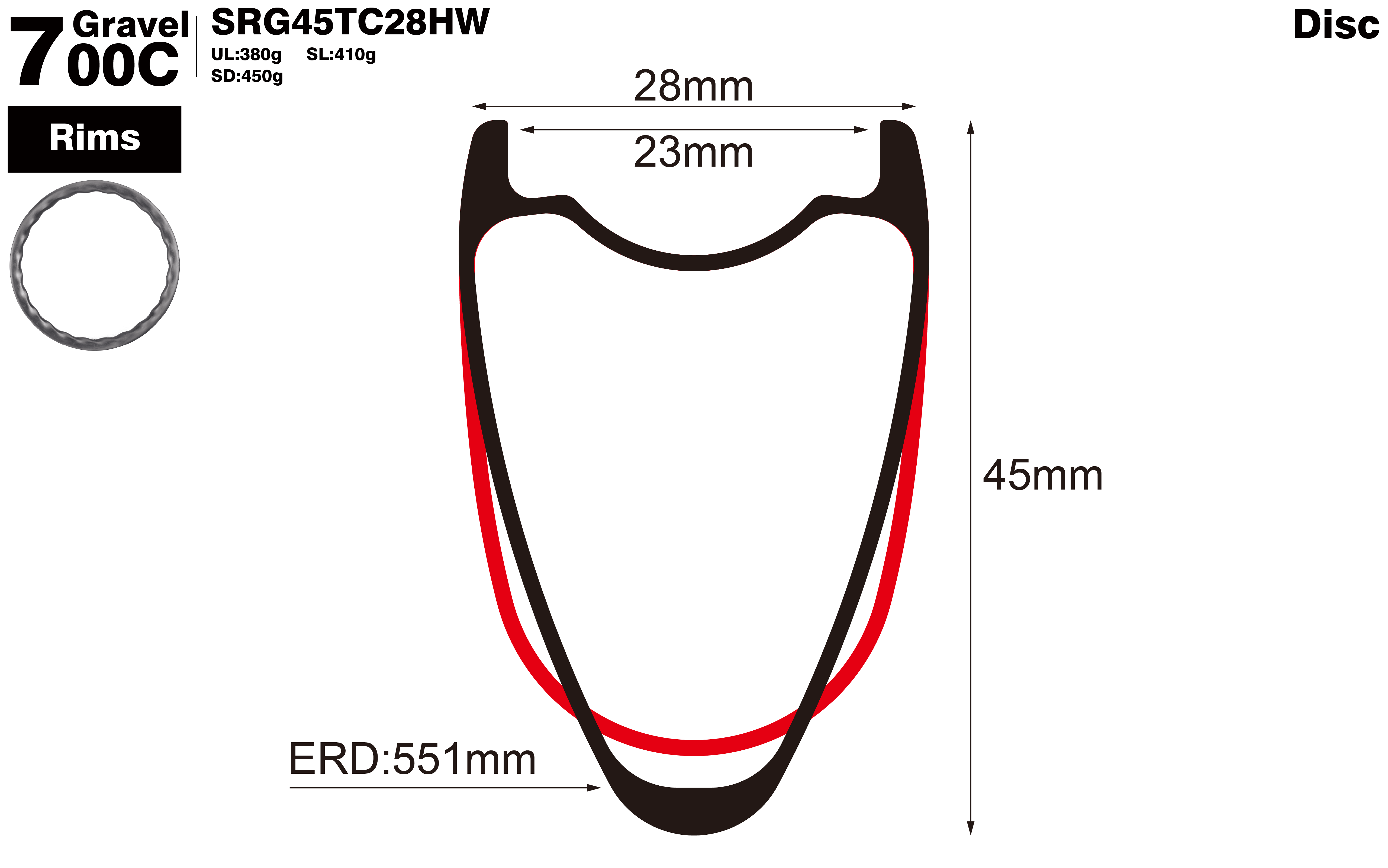 700C-I23-D45-symmetric-road-bike-hookless-gravel-carbon-rims-profile-drawing