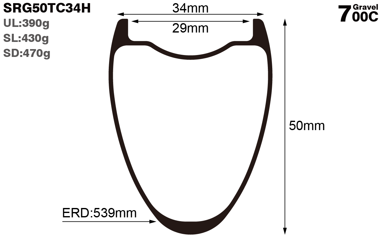 700C-I29-D50-symmetric-road-bike-hookless-gravel-carbon-rims-and-wheels-profile-drawing