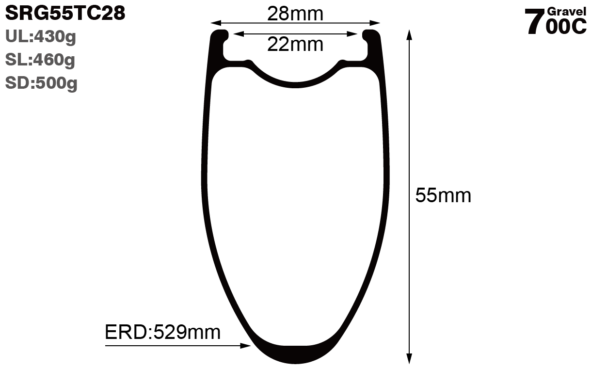 700C-I22-D55-symmetric-road-bike-clincher-carbon-rims-and-wheels-profile-drawing