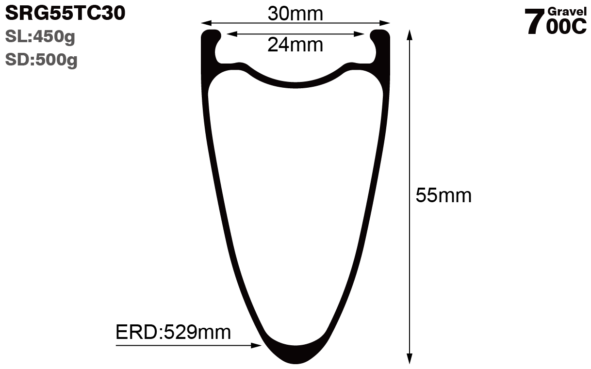 700C-I24-D55-symmetric-road-bike-gravel-carbon-rims-and-wheels-profile-drawing