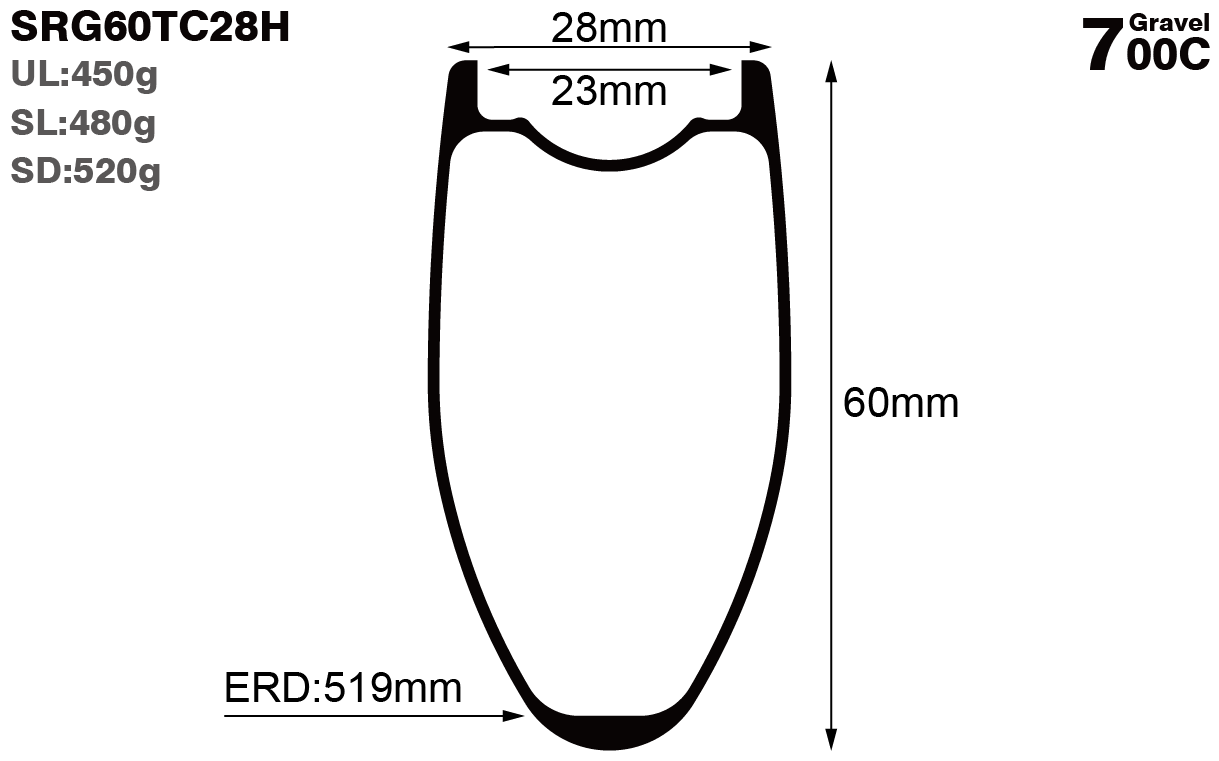 700C-I23-D60-symmetric-road-bike-hookless-gravel-carbon-rims-and-wheels-profile-drawing