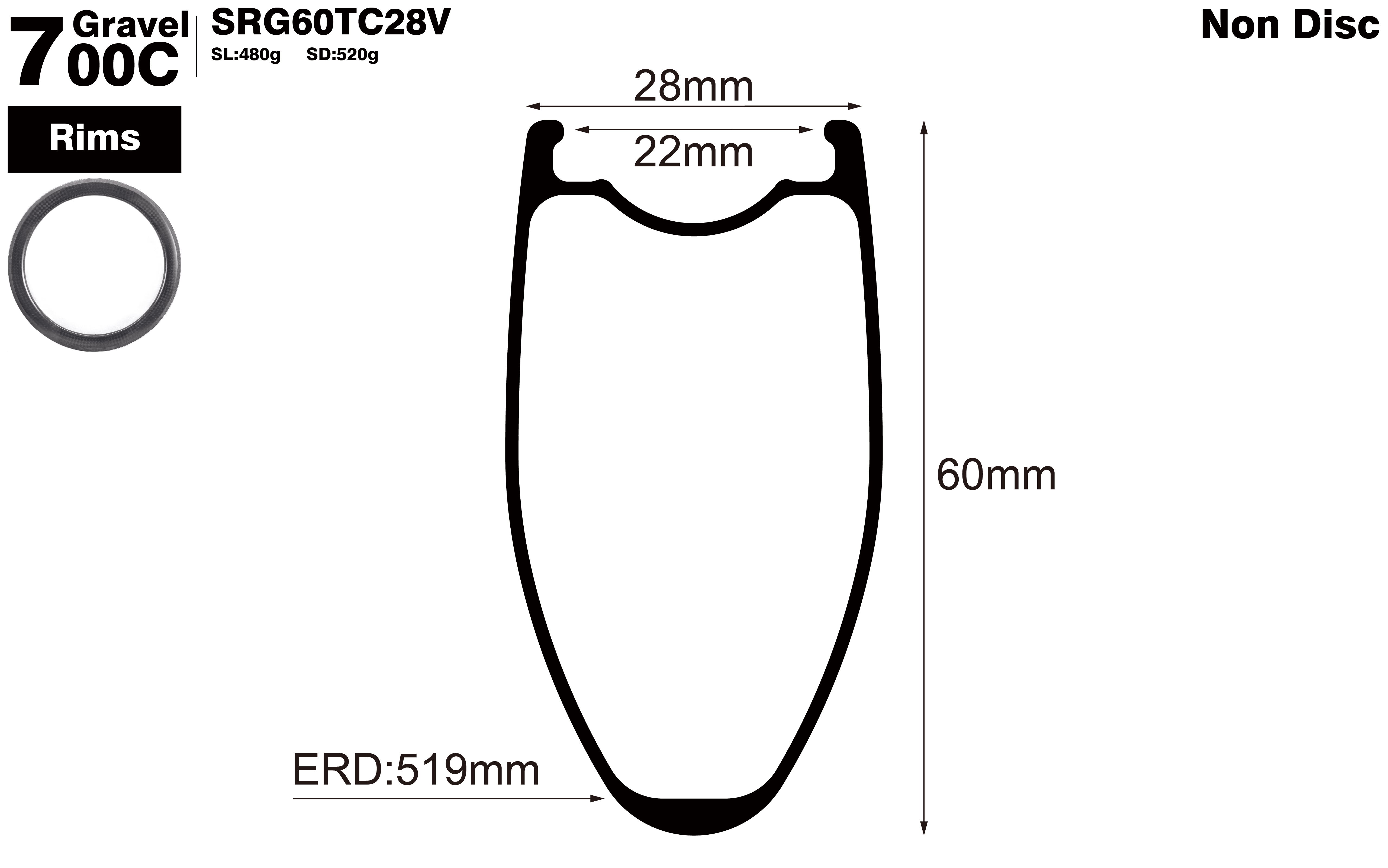 700C-I22-D60-symmetric-road-bike-clincher-carbon-hook-rims-profile-drawing