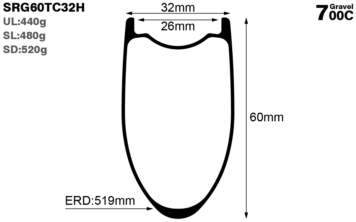 700C-I26-D60-symmetric-road-bike-hookless-gravel-carbon-rims-and-wheels-profile-drawing