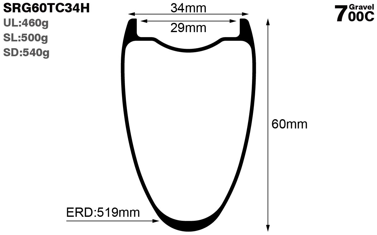 700C-I29-D60-symmetric-road-bike-hookless-gravel-carbon-rims-and-wheels-profile-drawing