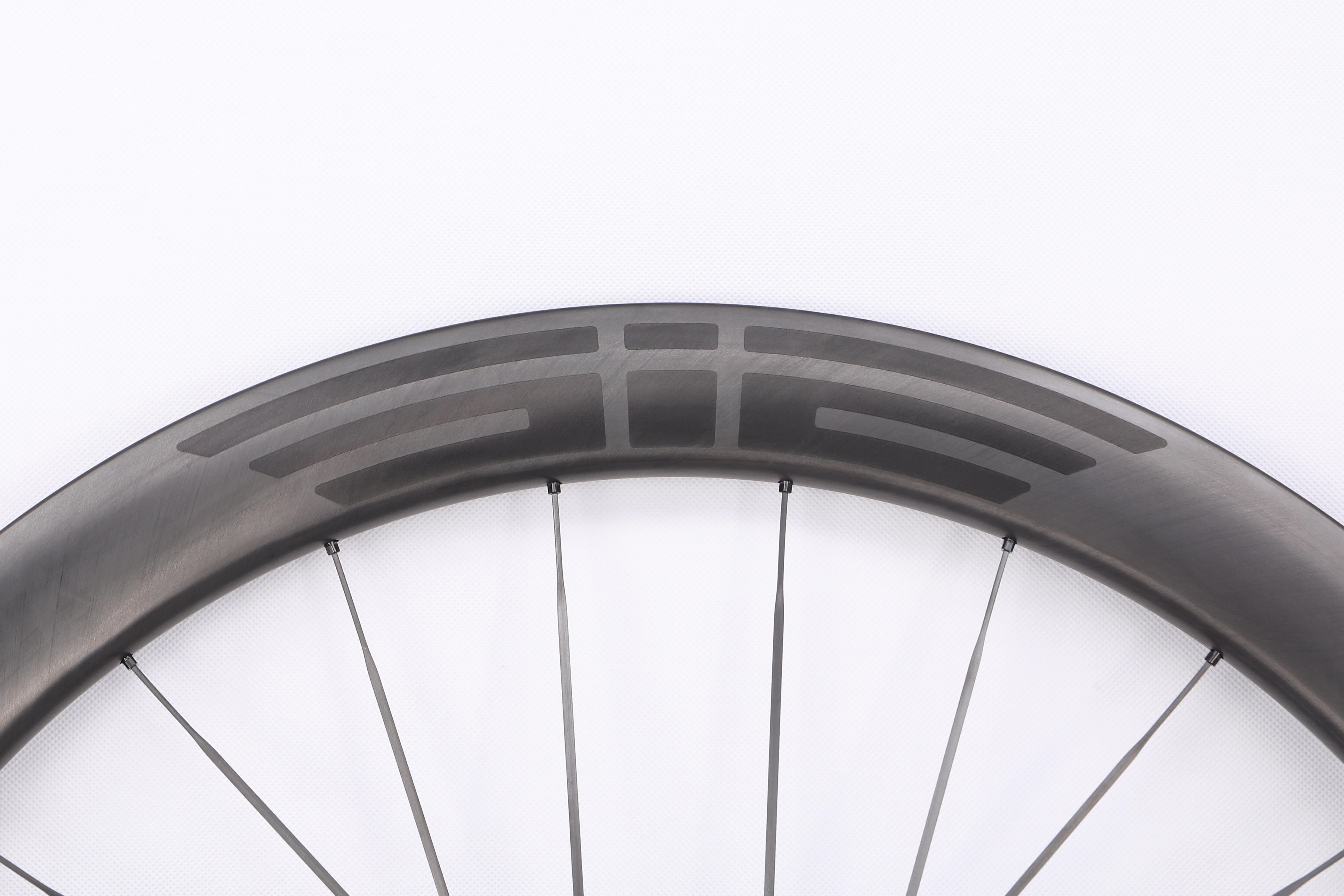 eie carbon spoke wheelset paintless finish lasered logo
